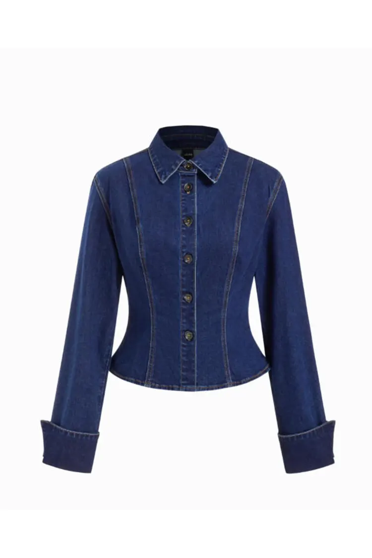 Getailleerde gewassen denimblouse voor dames