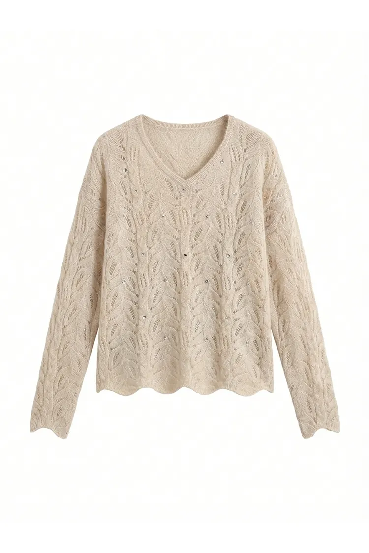 Slanke kasjmier trui met V-hals voor dames